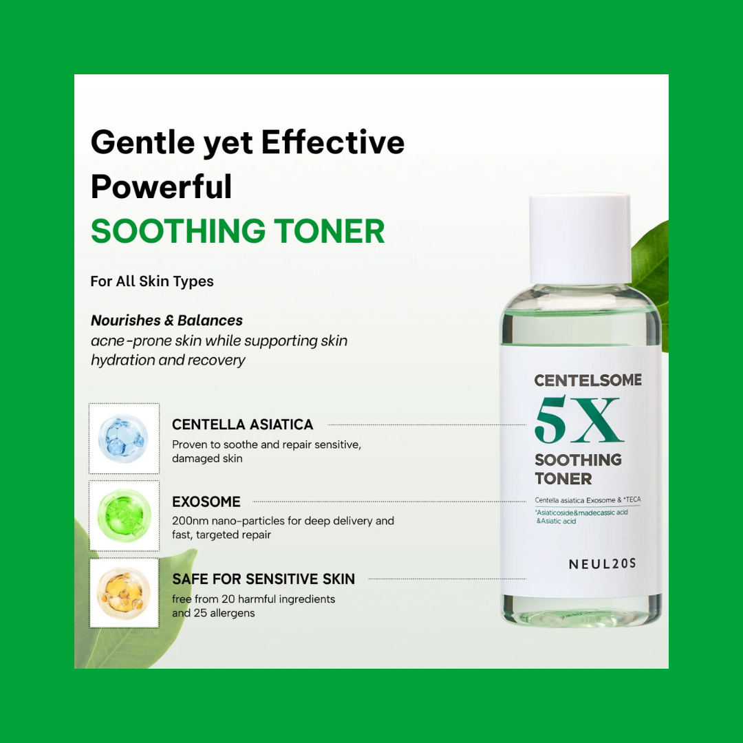 Centella Exosome 5X Soothing Toner 200ml Green Tea Facial Toner Dermatologist-Tested for Sensitive
