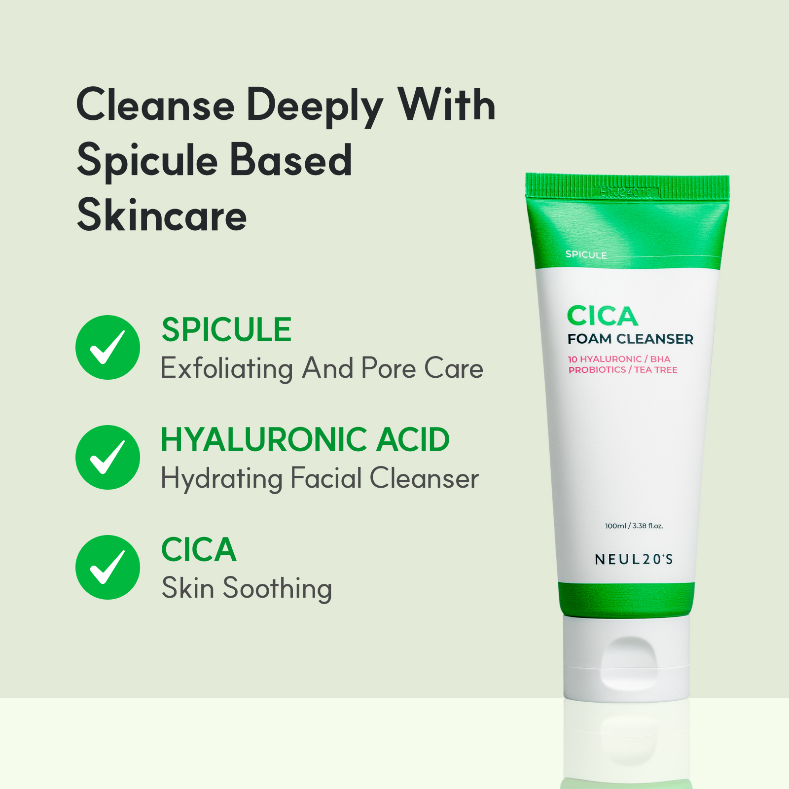 Spicule Cica Foam Cleanser 100ml Korean Face Wash for Acne Prone Skin Care